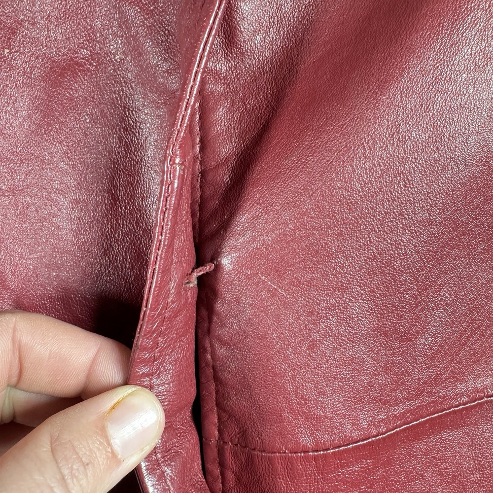 Vintage Metrostyle Red Leather Long Coat Womens 18 Button Front Jacket Retro - Picture 6 of 13